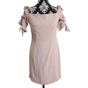 Women's Pale Pink Off Shoulder Mini Dress W/ Knot Detail And Square Neck - Sz 8